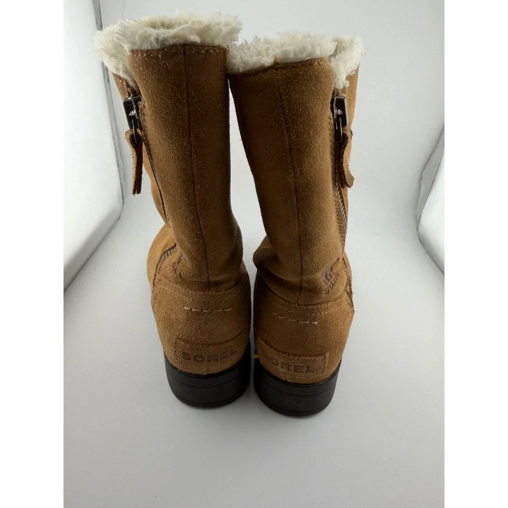 Sorel‎ Whitney Mid Calf Boots Kids Girls Size 2 Tan Suede Faux Fur